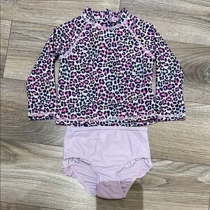 7/$21- Joe Fresh 12-18M Girls 2-Piece Swimsuit Rash Guard Leopard Print Set